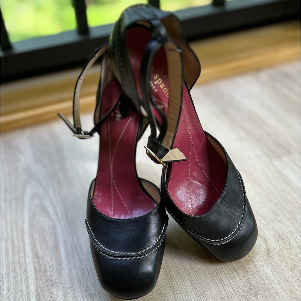 kate spade Ankle Straps Corporate Black & White Platform Heels Dark Academia ~7B - Picture 4 of 16